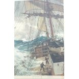 MONTAGUE DAWSON, A LATE 20TH CENTURY PRINT 'The Rising Wind', marine scene, onboard a tall ship on