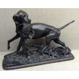 CHRISTOPHER FRATIN, A 19TH CENTURY FRENCH BRONZE Of a hunting dog carrying a pheasant in his