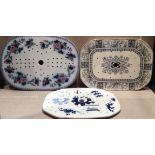 A COLLECTION OF THREE 19TH CENTURY COPELAND AND LATE SPODE POTTERY DRAINERS With underglaze blue,