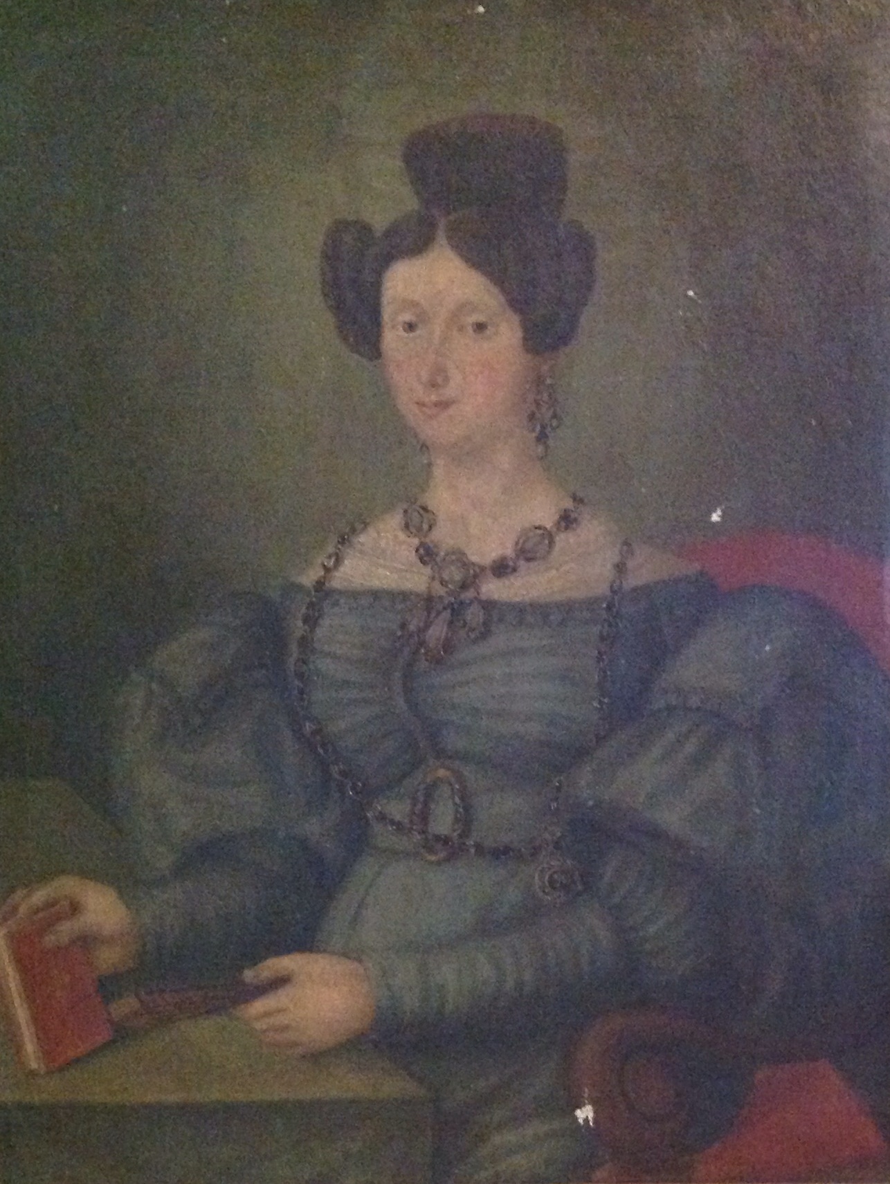 AN EARLY 19TH CENTURY NAIVE SCHOOL OIL ON CANVAS Portrait of a lady. (Frame 65 x 84)