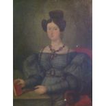 AN EARLY 19TH CENTURY NAIVE SCHOOL OIL ON CANVAS Portrait of a lady. (Frame 65 x 84)