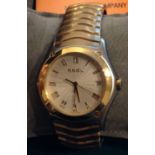 EBEL, WAVE, A CLASSIC STAINLESS STEEL AND 18CT GOLD GENTLEMEN'S WRISTWATCH Having a circular cream