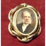 A LATE 19TH CENTURY PORTRAIT MINIATURE A gentleman with long grey sideburns, a dark coat and white