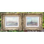 H. LANE, A PAIR OF 19TH CENTURY OILS ON CANVAS Marine scenes, coastal view of three sailing ships,