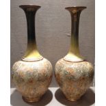 A LARGE PAIR OF ROYAL DOULTON SLATERS VASES The flared rims on slender necks, with decorative