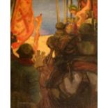 FRANK BRANGWYN (1867-1956), OIL ON CANVAS, MEDIEVAL KNIGHTS Unframed. 50 x 69cm Condition: good