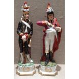 CAPODIMONTE, A PAIR OF PORCELAIN FIGURES Military gentlemen in 18th Century attire, raised on gilded