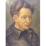 R.A. WILSON, A 20TH CENTURY OIL ON CANVAS Portrait of World War II pilot. (36cm x 46cm)