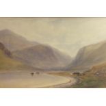 WILLIAM ROSBY BEVERLEY, A 19TH CENTURY WATERCOLOUR Riverscape, cattle watering by a river, 'Cader