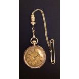 A VICTORIAN 18CT GOLD LADIES' FOB WATCH Having a gold tone dial, Roman numerals, seconds dial, screw