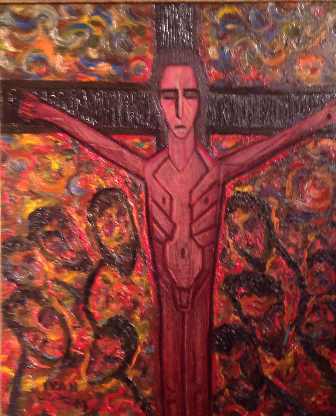 IVAN, 63, A SOVIET SCHOOL OIL ON CANVAS 'The Crucifixion', gilt framed.  (82cm x 94cm) Condition: