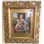 AFTER RAPHAEL, A 19TH CENTURY WATERCOLOUR Madonna and child, contained in pierced gilt wood