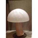 MURANO, A STYLISH PINK GLASS MUSHROOM LAMP Complete with shade.