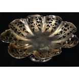 AN EARLY 20TH CENTURY SOLID SILVER OCTAGONAL SWEETMEAT TAZZA  With scalloped edge and pierced design