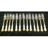 A COLLECTION OF THIRTEEN VICTORIAN SOLID SILVER FORKS In Queen's pattern design, monogrammed 'N.A.