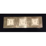 LINKS OF LONDON, A HEAVY SILVER PLATED THREE TIME ZONE TABLE CLOCK. (17cm x 5cm) Condition: one