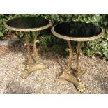 A PAIR OF 19TH CENTURY COLBROOKDALE DESIGN GILT METAL OCCASIONAL TABLES.