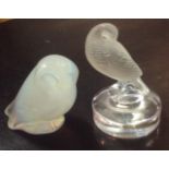 LALIQUE, FRANCE, AN OPALINE GLASS STATUE Of an owl, along with another of a dove, both signed.