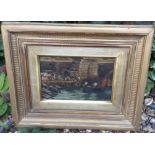 A 19TH CENTURY OIL ON CANVAS Trading fish at a Cornish harbour, contained in a gilt wood frame,