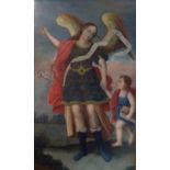 A 18TH CENTURY ITALIAN SCHOOL, OIL ON CANVAS Angel Gabriel and child Christ, gilt framed.