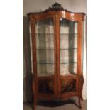 VERNIS MARTIN, AN EARLY 20TH CENTURY FRENCH WALNUT AND BRONZE BANDED VITRINE CABINET With serpentine