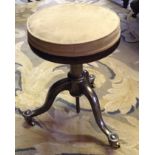 AN EARLY 20TH CENTURY CIRCULAR PIANO STOOL With suede upholstered seat on polished steel base.