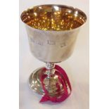 BARKER ELLIS, YORK MINSTER, A LIMITED EDITION HALLMARKED SILVER GOBLET The plain tapering gilded