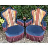 A PAIR OF CONTINENTAL STYLE UPHOLSTERED BOUDOIR CHAIRS. (h 100cm x w 70cm x d 6cm)
