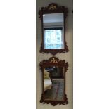 A PAIR OF 18TH CENTURY DESIGN BURR WALNUT AND PARCEL GILT PIER MIRRORS The fretwork frames figured
