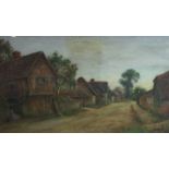 G. KNIGHT, 1884, WATERCOLOUR 'The Village', contained in a leaf and vine gilt frame. (104cm x 73cm)