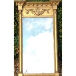 A REGENCY GILT WOOD PIER GLASS MIRROR Classical style with cylindrical side columns and winged
