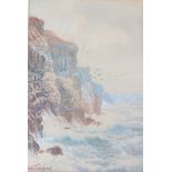 CYRIL TEMPEST, A 19TH CENTURY WATERCOLOUR Coastal view with a rough sea and high cliffs, sea birds