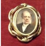 A LATE 19TH CENTURY PORTRAIT MINIATURE  A gentleman with long grey sideburns, a dark coat and
