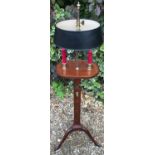 A FRENCH LOUIS XVI STYLE MAHOGANY ADJUSTABLE CANDLE-STAND The top with black painted metal shade
