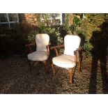 HOWARD & SONS, A PAIR OF 19TH CENTURY WALNUT OPEN ARMCHAIRS.