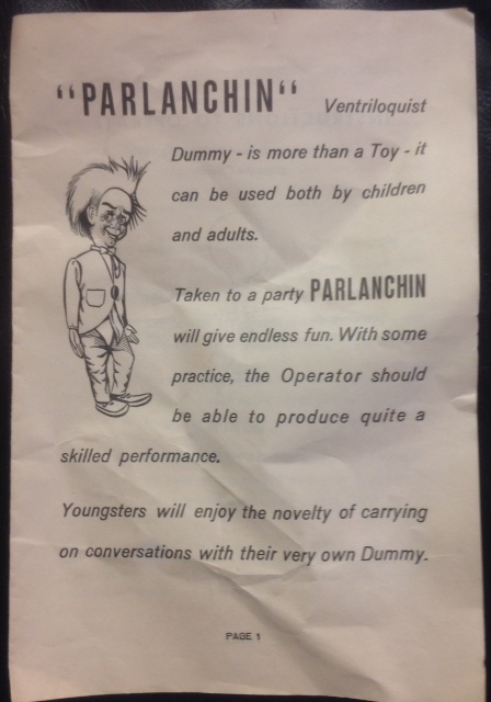 "PARLANCHIN", A 1970S VENTRILOQUIST DUMMY In hard plastic, with original outfit, instruction leaflet - Image 4 of 5