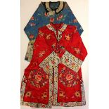 TWO 20th CENTURY LADIES' SILK ROBES  One woven with peony medallion amongst scattered floral