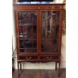 AN EARLY 20TH CENTURY MAHOGANY DISPLAY CABINET Having astragal glazed panel doors, inlaid with