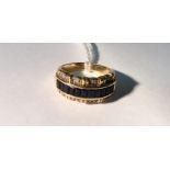 A HALLMARKED 9CT GOLD, SAPPHIRE AND DIAMOND HALD HOOP RING The plain flat section band channel set