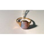 AN ART DECO PERIOD HALLMARKED 9CT ROSE GOLD AND FAUX OPAL PINK PASTE CABOUCHON DRESS RING The