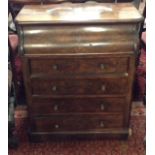 A VICTORIAN FLAME MAHOGANY CYLINDRICAL TOP WASHSTAND CHEST With a marble surface, above four