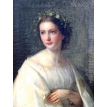 GUIDO SCHMITT, A 19TH CENTURY OIL ON CANVAS Portrait of a young bride in her wedding dress, with a