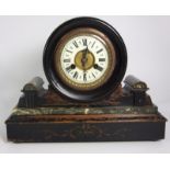 19th Century Wooden Mantel Clock Painted to Simulate Marble.