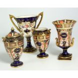 4 pieces of Royal Crown Derby (one lid missing, urn vase cracked).
