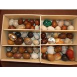 59 assorted Eggs incl Malachite, Cinnibar, Alabaster, Treen, Glass etc.