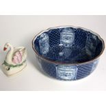 Early Staffordshire Swan Pen Holder and Chinese Porcelain Bowl (7” diameter).