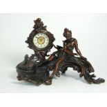 19th Century French Bronze Spelter Desk Clock (adapted) and Inkwell.