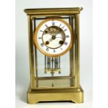 French Brass Four Glass Mantel Clock- 8 Day Movement, Mercury Compensated Pendulum.