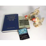 2 Books on Cock Fighting, 10 Silver Cockerel Cocktail Sticks and Pair of Semi Porcelain Cockerels (