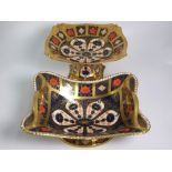 Royal Crown Derby Cigar Pattern 2 Handled Fruit Comport plus   Comport in same pattern (damaged).